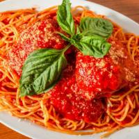 Spaghetti And Meatballs · Spaghetti topped in our homemade meatballs.