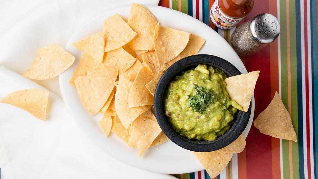Guacamole Appetizer · Homemade mashed avocado dip with onion, cilantro, lime, peppers and tomato. Served with 1 bag of tortilla chips.