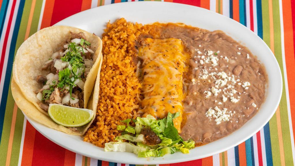 Two Items · Make your own combination plate with the items below. Combo includes your choice of rice and beans or soup or house salad. Add an additional $1.00 to make a combo with pozole or menudo as your soup selection.