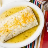 Super Chaparros Burrito · Flour tortilla filled with rice, beans, filling of your choice, cheese, shredded lettuce, gu...