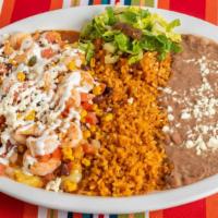 The Whole Enchilada · Two cheese enchiladas in red sauce and topped with your choice of steak, Chicken or shrimp. ...