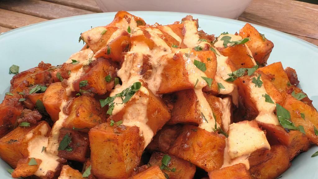 Bravas  · Sautéed cube potatoes with chipotle aioli mayo