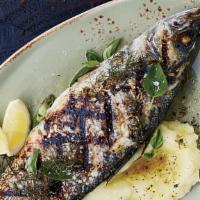 Grilled Bronzini  · Grilled Mediterranean sea bass served with vegetables and boiled potatoes
