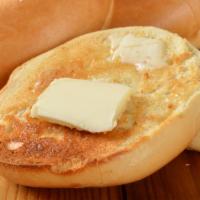 Bagel With Butter · Toasted bagel served with a side of butter.