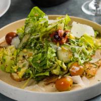 Chicken Paillard · Frisee Salad, Roasted Cherry Tomatoes, Green Olive-Mustard Dressing, Parmesan