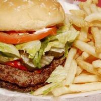 Double Cheese Burger · Half lb. Comes with lettuce, tomato, mayonnaise, and ketchup