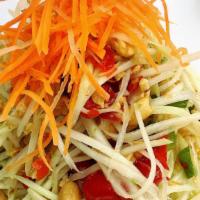 Papaya Salad · Hot. Traditional Thai style with tomatoes, string beans, peanut, and chili lime juice.