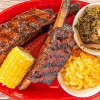 Bbq Short Beef Ribs · Beef. Served with our original BBQ sauce. Platters are served with corn on the cob, cornbrea...
