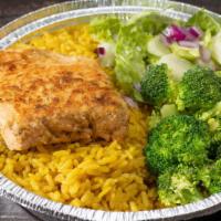Grilled Salmon, Brown Rice And Salad · 
