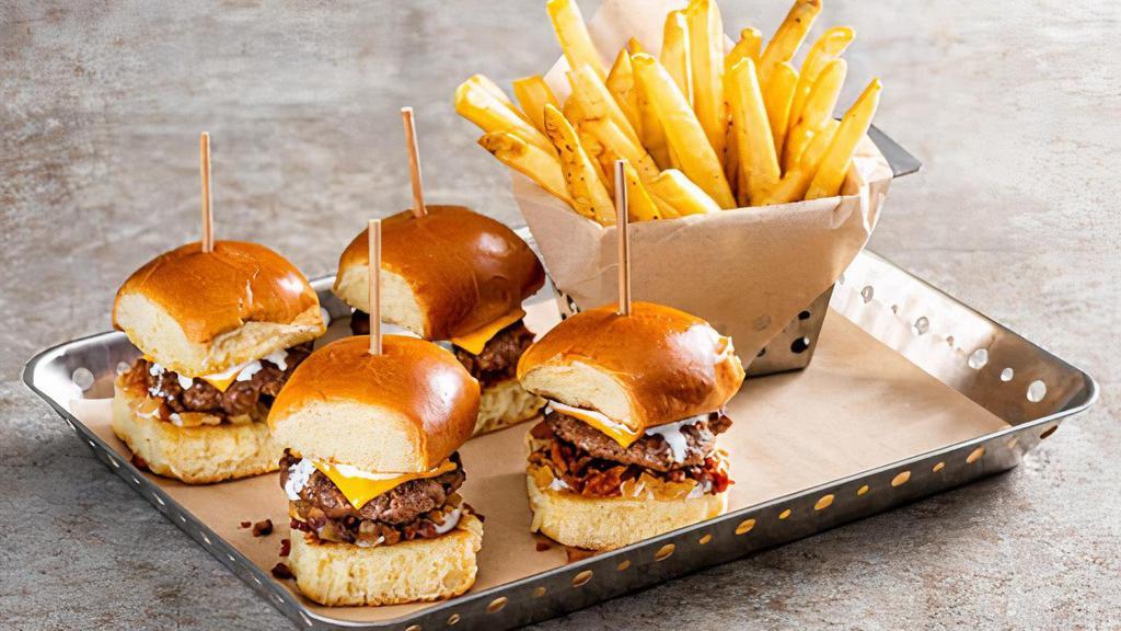 Big Mouth® Bites · 4 mini burgers with bacon, American cheese, sauteed onions, house-made ranch.
