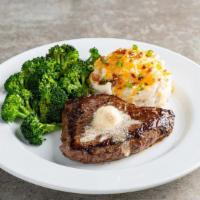 Classic Sirloin* - 6Oz · Seasoned & topped with garlic butter. Served with loaded mashed potatoes, steamed broccoli.