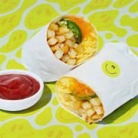 We Stay Shining & Spicy Hot Breakfast Burrito · Two scrambled eggs, jalapenos, french fries, chipotle aioli, and melted cheese wrapped in a ...