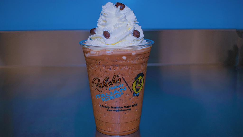 Ralphaccino Mocha (The Perfect Combination) · Blend of cappuccino. Chocolate mousse ice, coffee and 1% milk. Topped with homemade whipped cream and chocolate covered espresso beans.