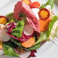 Casa Lever Salad · organic misticanza, avocado, buffalo mozzarella, Castelvetrano olives, grape tomatoes, radis...