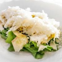 Carciofi E Parmigiano · thinly slice artichokes, 36-month aged Parmigiano-Reggiano, lemon, Allegretto olive oil