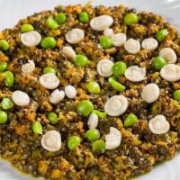 Insalata Di Legumi · black and green lentils, red quinoa, green peas, pickled mushroom, basil dressing