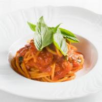 Spaghetti Alla Chitarra · spaghetti fatti in casa, San Marzano DOP tomatoes, basil