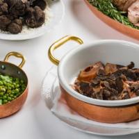 Arrosto Rosa* · thinly sliced roast beef, summer truffles, green peas. *Consuming raw or under-cooked meats,...