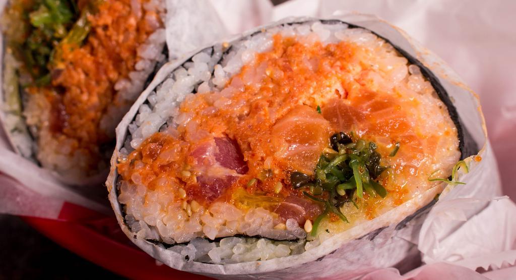 South Street Special · Ahi tuna, spicy tuna, salmon, crab salad, masago, seaweed salad, sesame seeds, tempura crunch, spicy mayo, teriyaki.
