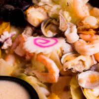 Champon King Men · Braised pork, manila clams, fish cake, calamari, shrimp, baby scallops, bamboo, sesame seeds...