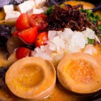 Vegetarian Miso · Tofu, egg, kale, kikurage, tomato, bean sprouts, onion, nori seaweed, bamboo, roasted onion ...
