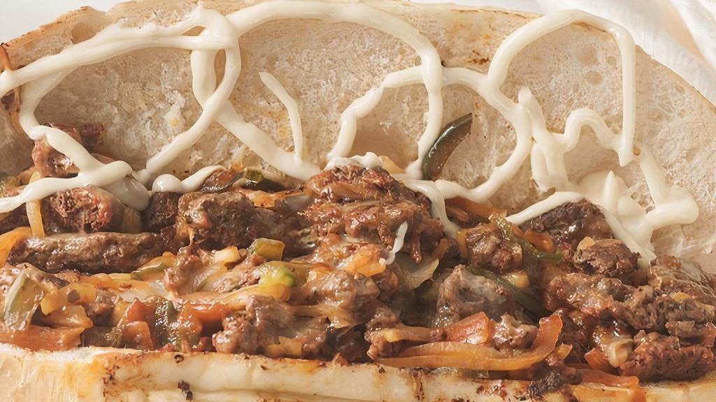Philly Cheese Steak · Steak, melted mozzarella or American cheese, fried onions on toasted garlic hero.
