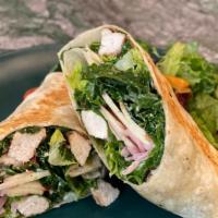 Chicken Caesar Wrap  · kale caesar salad with balsamic chicken & parmesan, toasted wrap