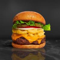 Mac Manic Cheese Burger · American beef patty topped with creamy fried macaroni and cheese balls, cheddar cheese sauce...