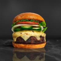 Hot Shot Burger · American beef patty topped with melted cheese, jalapenos, lettuce, tomato, onion, and pickle...
