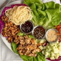 Thai Lettuce Wraps · Create your own Thai lettuce wraps! Chickpea Quinoa Salad, Carrots, Cucumbers, Sesame Noodle...