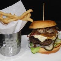 Garbage Burger · Mushrooms, onions, smoked bacon, American cheese, maggie's signature sauce, bibb lettuce, to...