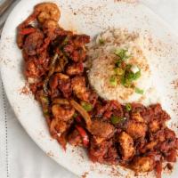 Cajun Jambalaya · Gluten-free. Shrimp, all-natural free-range chicken, hot sausage (longhini sausage - New Hav...