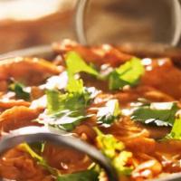Chicken Curry Fury · Boneless chicken cooked in Indian style with ginger, garlic, onion, and tomato sauce.