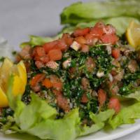 Tabbouleh Salad · Parsley, tomato, scallions, lemon, olive oil.