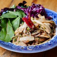 Wild Mushroom Larb Salad · Vegetarian. Sautéed wild mushroom, lemongrass, kaffir lime leaves, mint, roasted rice with s...
