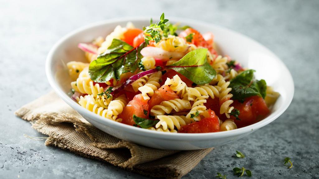Pasta Salad · Fresh pasta, cheddar, broccoli, tomatoes, mushrooms and corn.