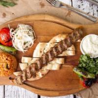 Antep Kebab (Non-Spicy) · Beef and Lamb mixed ground meat comes with rice and salad.