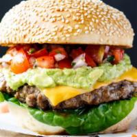 Mexico Burger · Beef 1/3 lb. patty with fresh onion, lettuce, tomato, pickle and Hot Sauce.