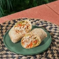 Chinese Chicken Wrap · Grilled Chicken Shredded Carrots, Chopped Romaine, Sliced Almonds, Asian Sesame Vinaigrette.