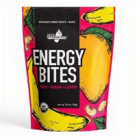 Energy Bites · Dried mango, cashew, banana bites. Net wt. 1.8oz