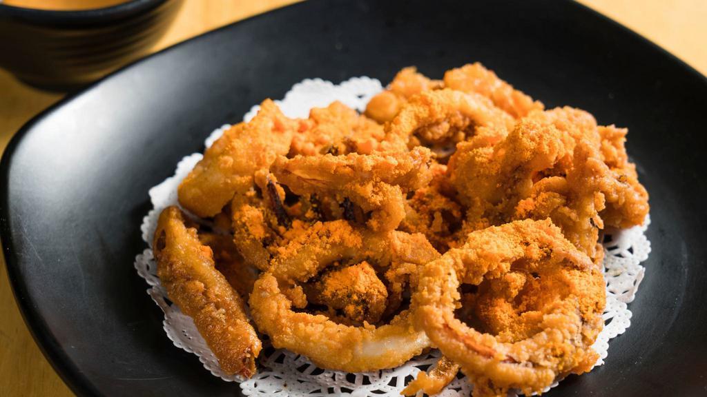 Ika Karaage · Deep-fried squid ring with spicy mayonnaise.