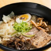 Tonkotsu Ramen · Rich, creamy, 12-hour pork bone broth with braised pork belly, bamboo shoot, egg, wood ear, ...