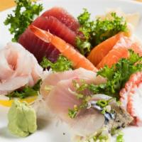 Sashimi Deluxe · 3 bigeye tuna, 3 white fish, 3 salmon, 3 mackerel, 2 yellowtail sashimi, 2 octopus sashimi, ...