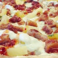 Sweet And Spicy Chicken Pizza · Fusion style sweet and spicy chicken, with pineapple and fresh mozzarella.