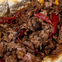 Philly Cheesesteak · Classic cheese, steak, peppers, caramelized onions.