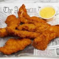 Chicken Tenders (6 Pcs) · Six golden brown all-white-meat seasoned chicken strips served with honey mustard.