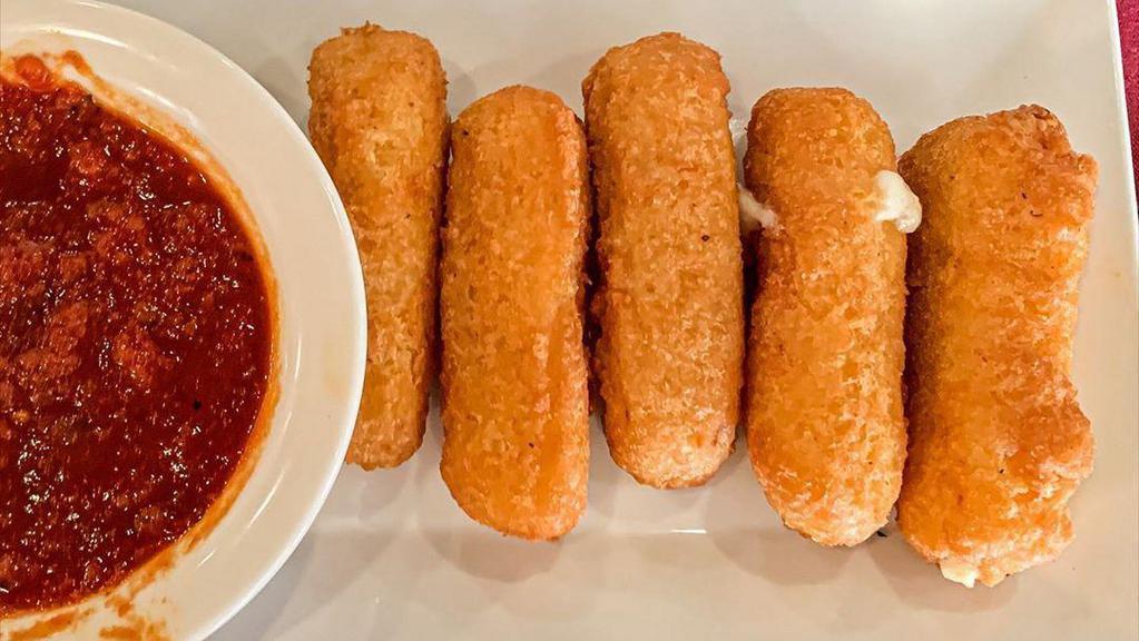 Rambo'S Mozzarella Sticks (T) · Whole milk grande mozzarella. Hand rolled in our house pecorino infused panko breadcrumbs. Served with our Marinara and lots of love.