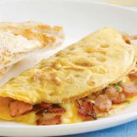 Bacon & Ham & Cheese · Three egg omelette with chopped ham and crispy bacon with cheddar cheese