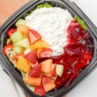 California Salad · Cottage cheese, fresh fruit salad and jello.