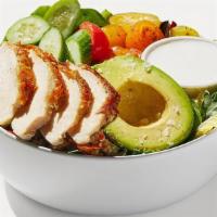 Herb Chicken Avocado & Lentils Salad · Quinoa & lentils, cucumbers, cherry tomatoes, herb roasted chicken breast, avocado, and farm...
